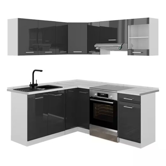 Vicco Winkelküche Rick, Anthrazit Hochglanz/Weiß/Weiß, 190 x 60 cm, AP Marmor – Bild 5