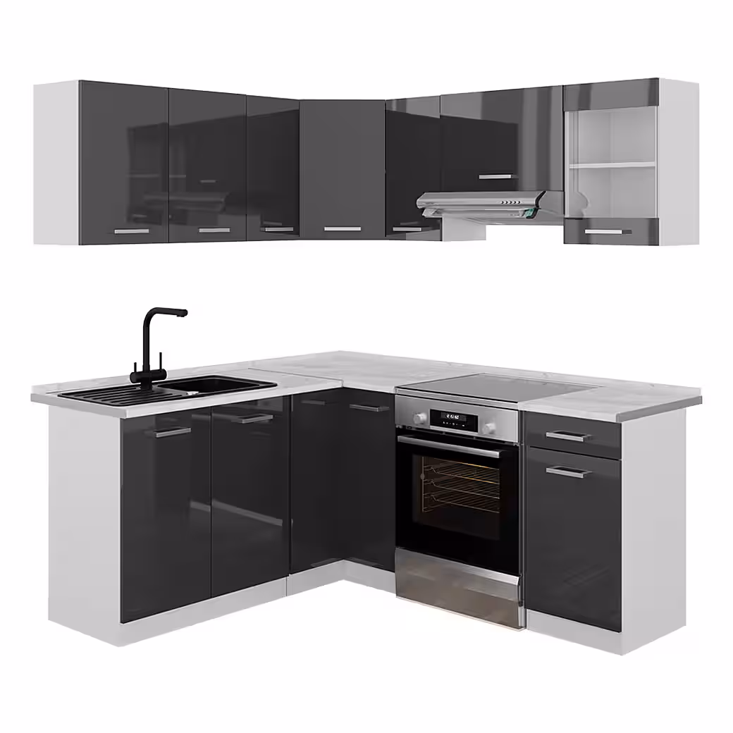 Vicco Winkelküche Rick, Anthrazit Hochglanz/Weiß/Weiß, 190 x 60 cm, AP Marmor – Bild 5