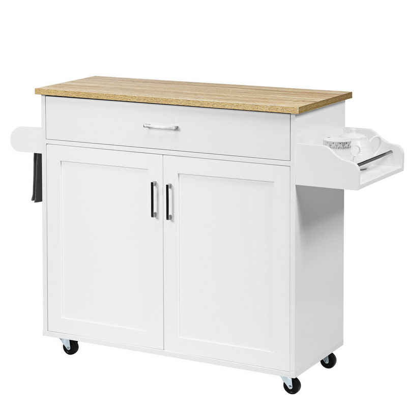COSTWAY Küchenwagen, Servierwagen mit Arbeitsplatte & Handtuchhalter, Rollen – Bild 1