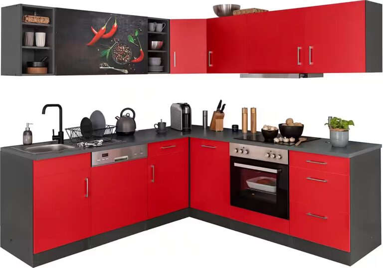 KOCHSTATION Küchenzeile KS-Paris – Küchen mit einzigartigen Fotomotiven auf den Fronten, Stellbreite 220/220 cm, wahlweise mit E-Geräten, mit Motivdruck