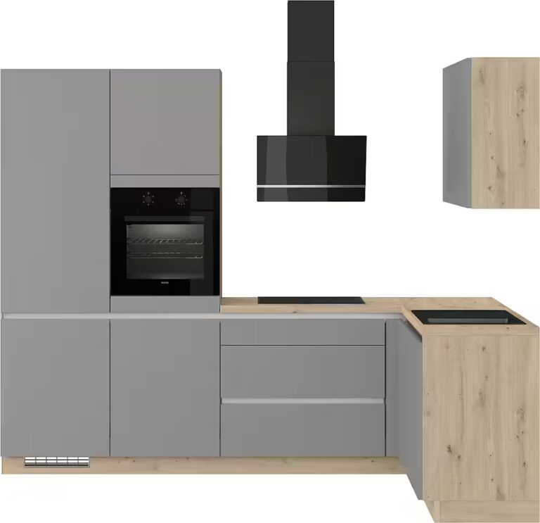 IMPULS KÜCHEN Winkelküche "Dublin", Anti Fingerprint Oberfläche, Schubkästen mit Soft-Close, vormontiert, wahlweise mit E-Geräten, mit Vollauszug, Breite 460 cm
