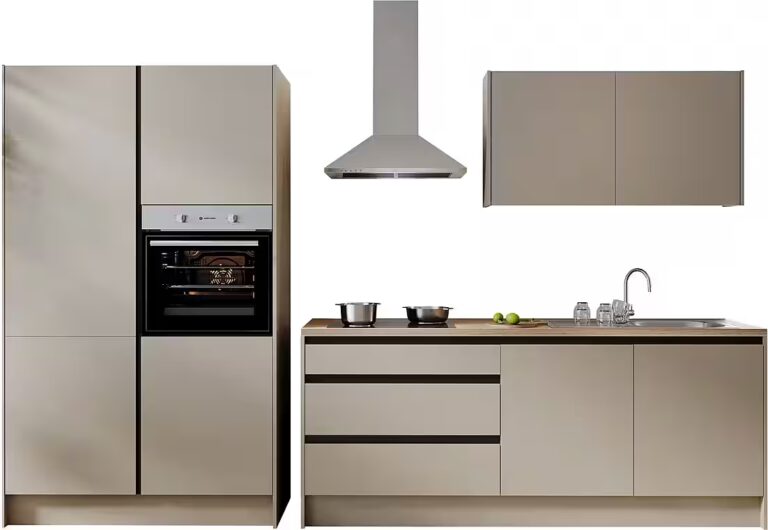 BASIC by Balculina Küchenzeile Isis B/T/H 335x60x210 cm, Breite 273 cm, wahlweise mit E-Geräten und Induktionskochfeld