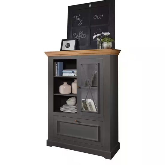 Woodroom Highboard Oslo (108 x 152 x 42 cm), Kommode, massive Kiefer grau gewachst – Bild 2