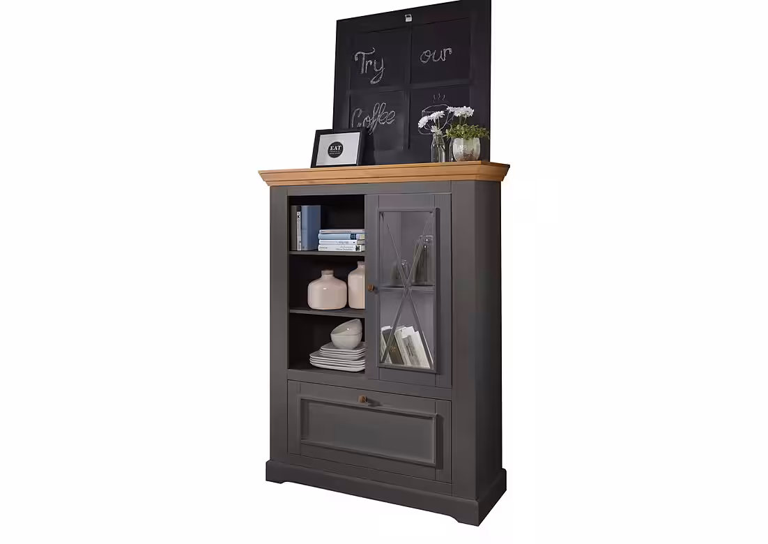 Woodroom Highboard Oslo (108 x 152 x 42 cm), Kommode, massive Kiefer grau gewachst – Bild 2