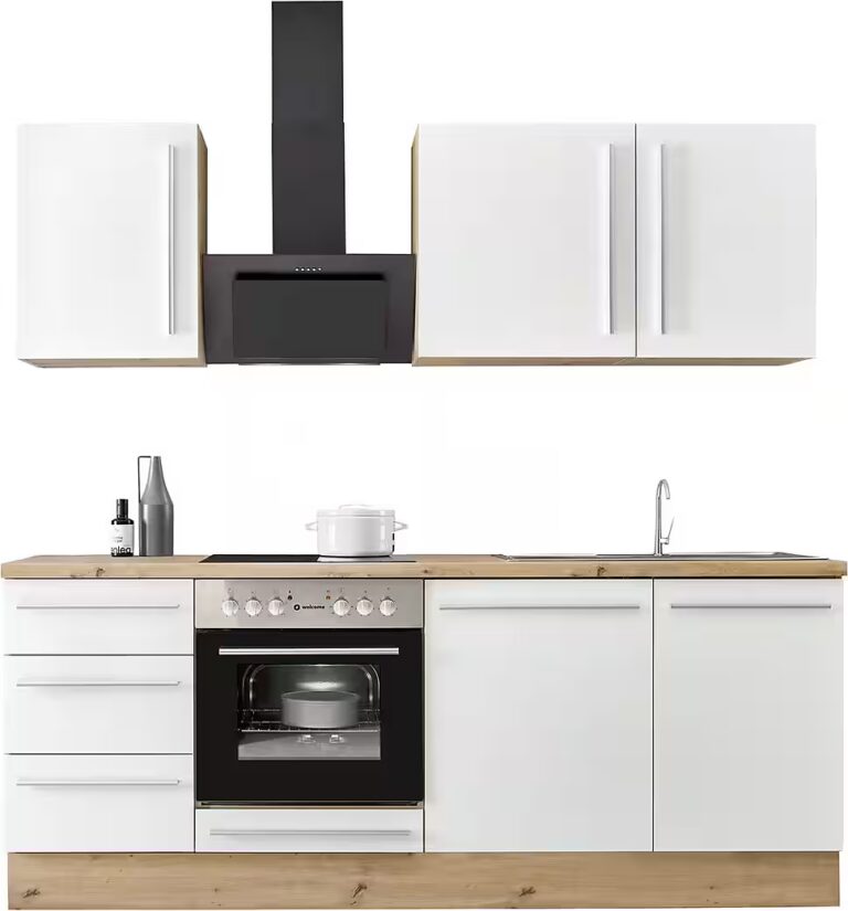KOCHSTATION Küchenzeile KS-Florida mit 38mm starker Arbeitsplatte, Breite 220 cm, wahlweise mit E-Geräten, Soft-Close-Funktion