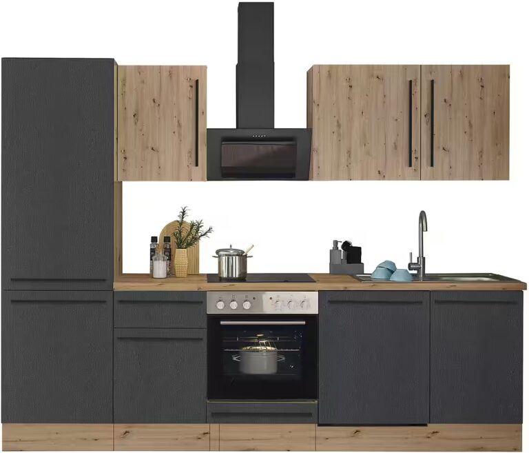 KOCHSTATION Küchenzeile KS-Florida mit 38mm starker Arbeitsplatte, Breite 280 cm, wahlweise mit E-Geräten, Soft-Close-Funktion
