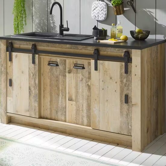 Furn.Design Spülenunterschrank Stove (Küchenschrank in Used Wood / Altholz, 161 x 93 cm) für Spüle oder Ceranfeld, Soft-Close – Bild 2