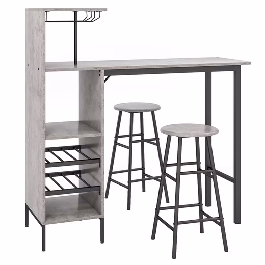 COSTWAY Bartisch (3 TLG. mit Hockern), mit Weinregal & Halterungen – Bild 4