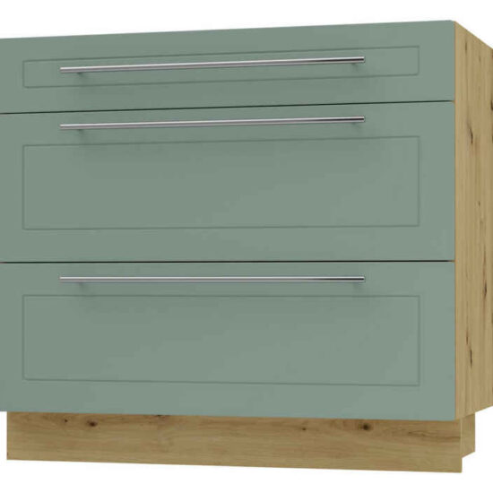 Feldmann-Wohnen Auszugsunterschrank Kvantum (Schubladen mit Teilauszug, Selbsteinzug und Soft-Close-Funktion, 1-St., Fronten mit dekorativen Fräsungen und leicht abgerundeten Ecken) 90x50x82cm eiche artisan - mint (Q-D3M/90) – Bild 1
