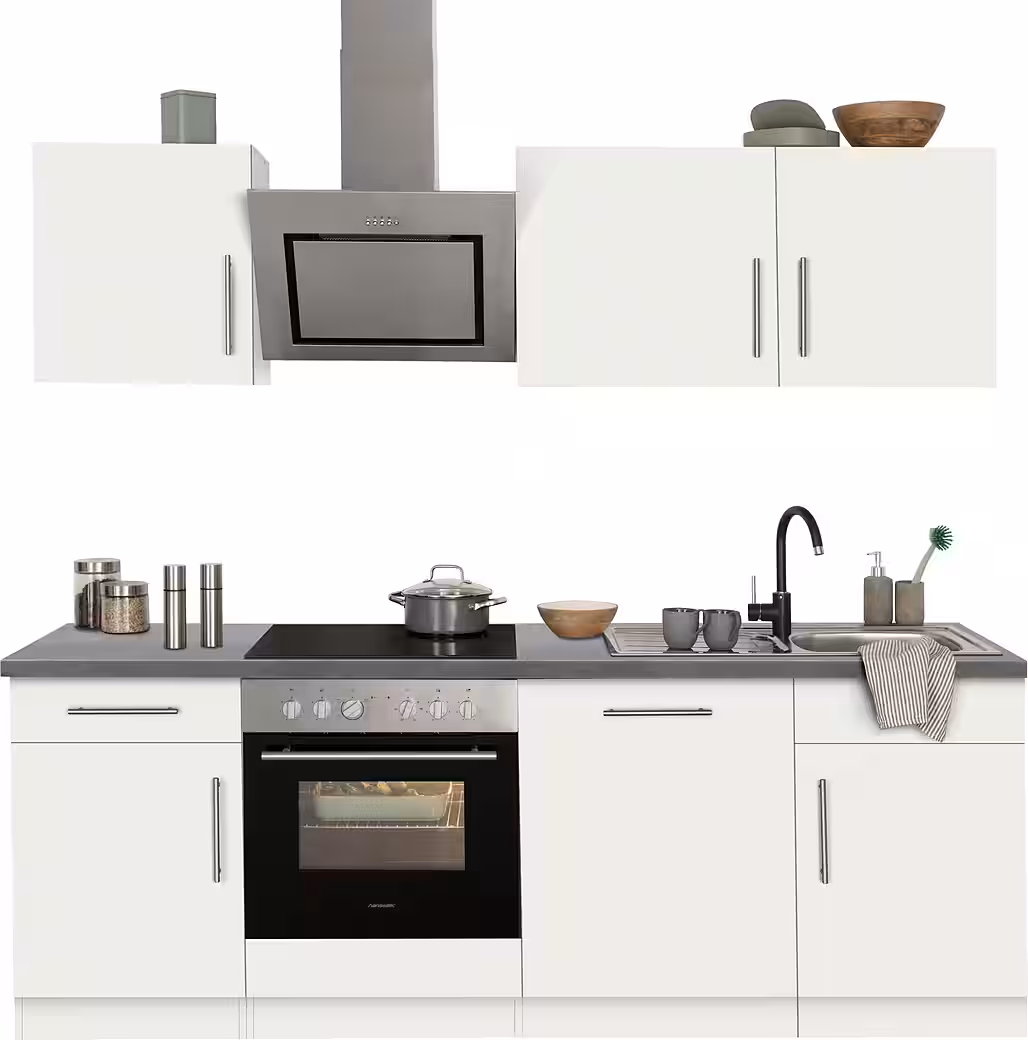wiho Küchen Küchenzeile Cali - Küche mit E-Geräten - Komplett Set, Breite 220cm, Küche mit Hanseatic E-Geräten – Bild 3