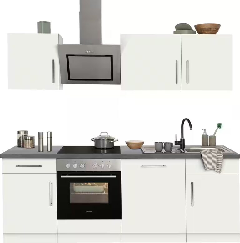 wiho Küchen Küchenzeile Cali - Küche mit E-Geräten - Komplett Set, Breite 220cm, Küche mit Hanseatic E-Geräten