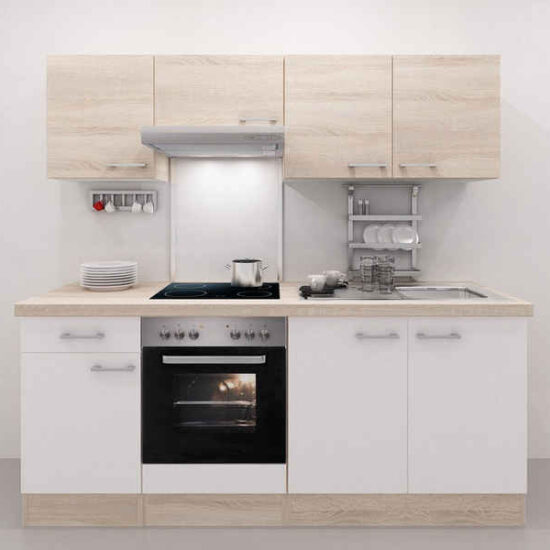 Flex-Well Küchenzeile Küchenzeile mit E-Geräten - 210 cm breit - Weiß Sonoma Eiche – Salerno – Bild 1