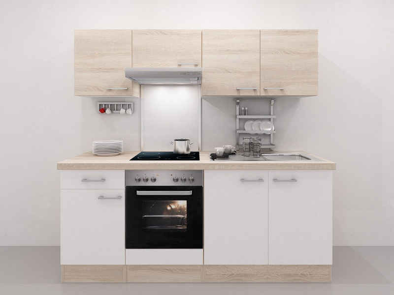 Flex-Well Küchenzeile Küchenzeile mit E-Geräten - 210 cm breit - Weiß Sonoma Eiche – Salerno – Bild 1