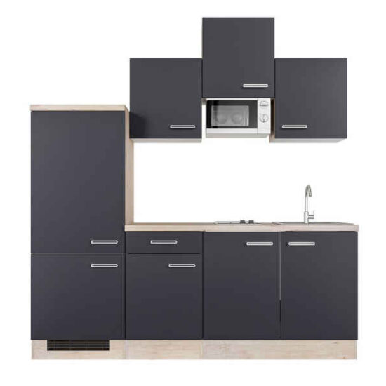 Flex-Well Küchenzeile Singleküche mit E-Geräten - 210 cm breit - Anthrazit San Remo Eiche – – Bild 1