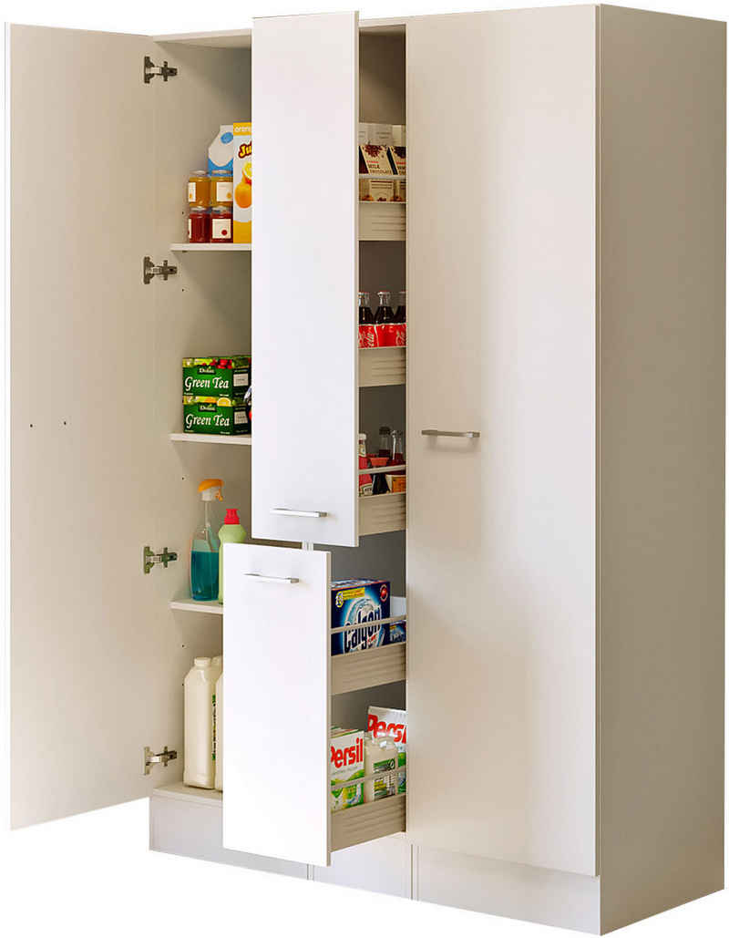 Flex-Well Mehrzweckschrank-Set LUCCA, 3-teilig, Hauswirtschaftsraum oder Küche..., Breite 130 cm, (Komplett-Set, 3-St., bestehend aus: 2 Vorratsschränken und 1 Auszugsschrank), Kombination aus 2 Vorratsschränken und 1 Auszugsschrank – Bild 1