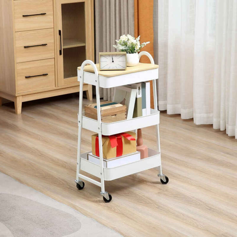 HOMCOM Servierwagen Küchenwagen mit Rollen Griff Küchenregal mit Korb und Deckel, (Servierwagen, 1 St., Küchenregal mit Rollen), 45cm x 31cm x 79,4cm