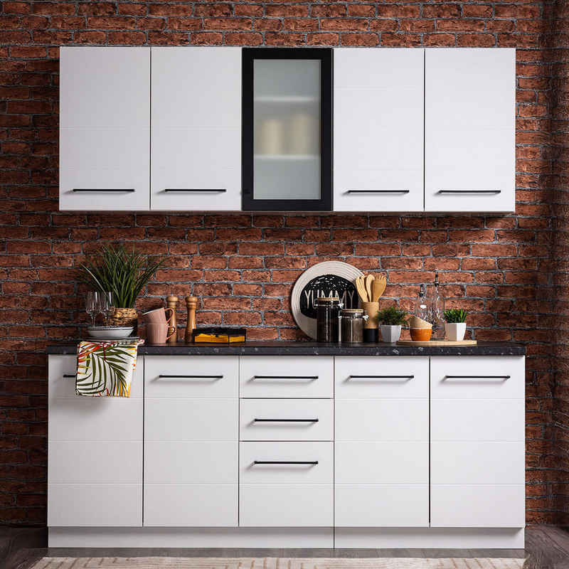 Homestyle4u Küchenzeile 200 cm ohne Geräte Singleküche Küchenschränke Weiß, (Oberschränke, Unterschränke), Küchenblock – Bild 1
