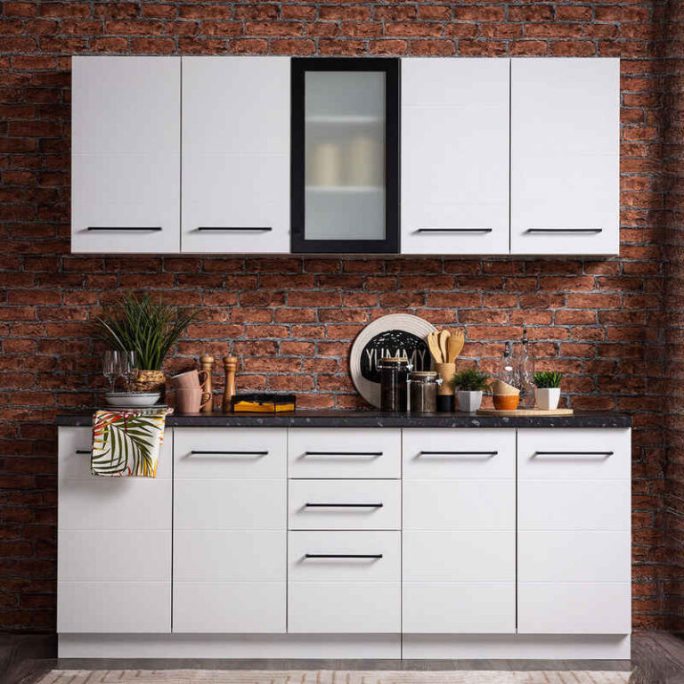 Homestyle4u Küchenzeile 200 cm ohne Geräte Singleküche Küchenschränke Weiß, (Oberschränke, Unterschränke), Küchenblock
