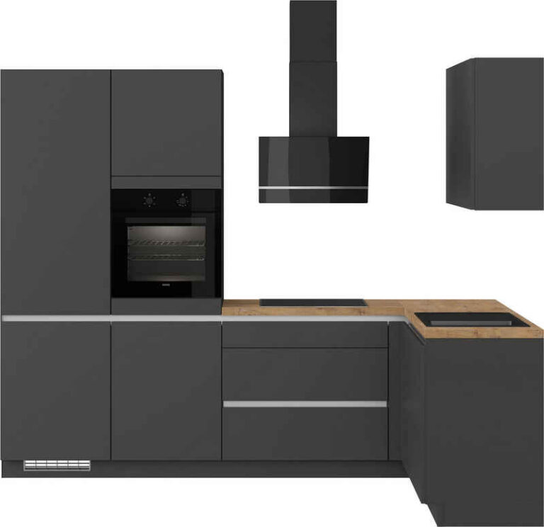 IMPULS KÜCHEN Winkelküche "Dublin", Anti Fingerprint Oberfläche, Schubkästen mit Soft-Close, vormontiert, wahlweise mit E-Geräten, mit Vollauszug, Breite 460 cm