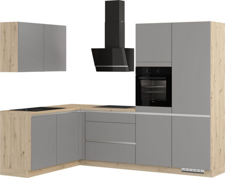 IMPULS KÜCHEN Winkelküche "Dublin", Anti Fingerprint Oberfläche, Schubkästen mit Soft-Close, vormontiert, wahlweise mit E-Geräten, mit Vollauszug, Breite 460 cm