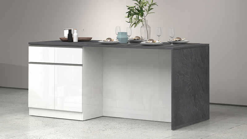 KOCHSTATION Kücheninsel Sole,Kochinsel,Küchenarbeitsblock,Inselküche,Arbeitsinsel, Breite 200 cm mit 4 Türen,4 Schubkästen, Aluminiumgriff – Bild 1