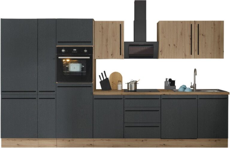 KOCHSTATION Küchenzeile Florida, Breite 370 cm, wahlweise mit E-Geräten,Softclose für Türen/Schubkästen