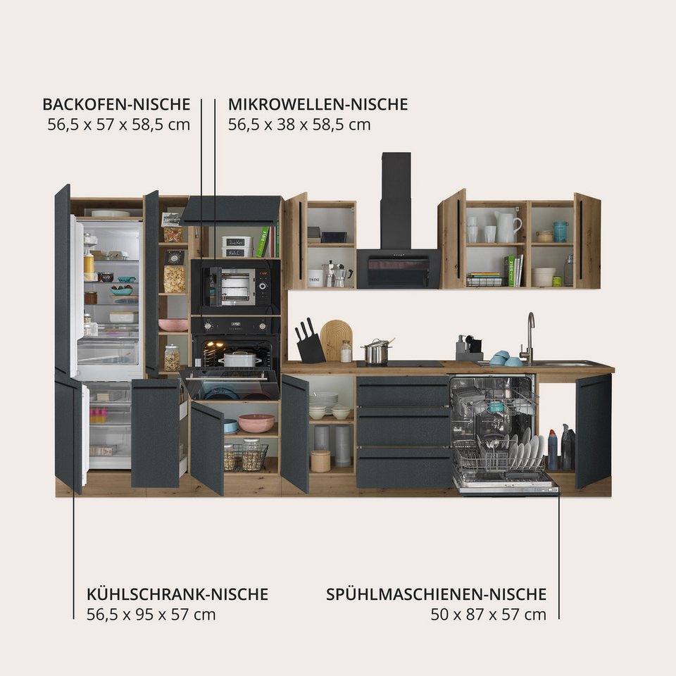 KOCHSTATION Küchenzeile Florida, Breite 370 cm, wahlweise mit E-Geräten,Softclose für Türen/Schubkästen – Bild 3