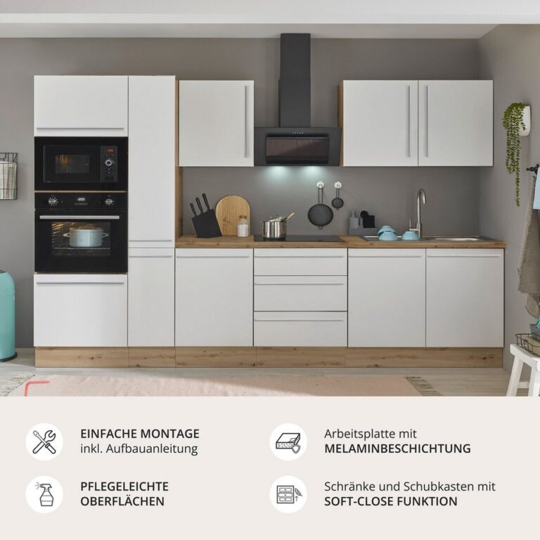KOCHSTATION Küchenzeile Florida, Breite 300 cm, wahlweise mit E-Geräten,Softclose für Türen/Schubkästen