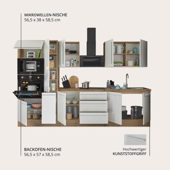 KOCHSTATION Küchenzeile Florida, Breite 300 cm, wahlweise mit E-Geräten,Softclose für Türen/Schubkästen – Bild 4