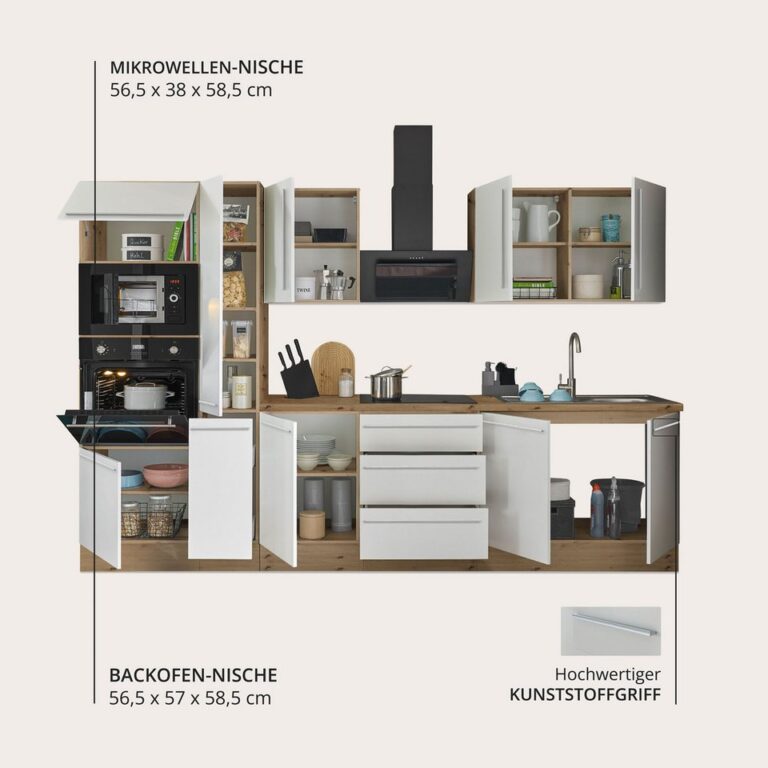 KOCHSTATION Küchenzeile Florida, Breite 300 cm, wahlweise mit E-Geräten,Softclose für Türen/Schubkästen