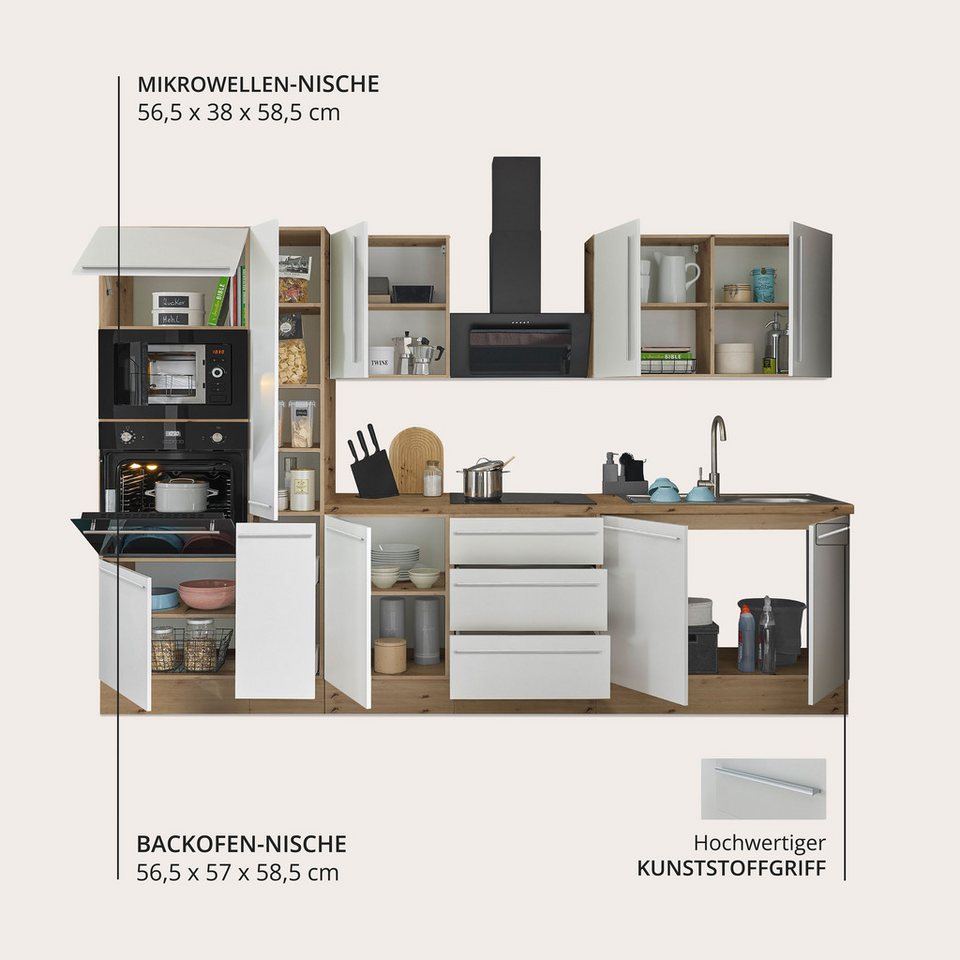 KOCHSTATION Küchenzeile Florida, Breite 300 cm, wahlweise mit E-Geräten,Softclose für Türen/Schubkästen – Bild 4