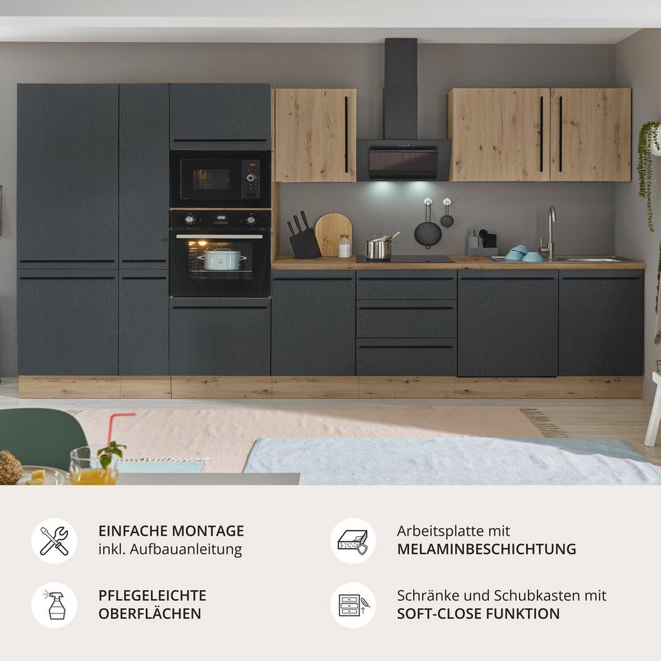 KOCHSTATION Küchenzeile Florida, Breite 370 cm, wahlweise mit E-Geräten,Softclose für Türen/Schubkästen – Bild 5