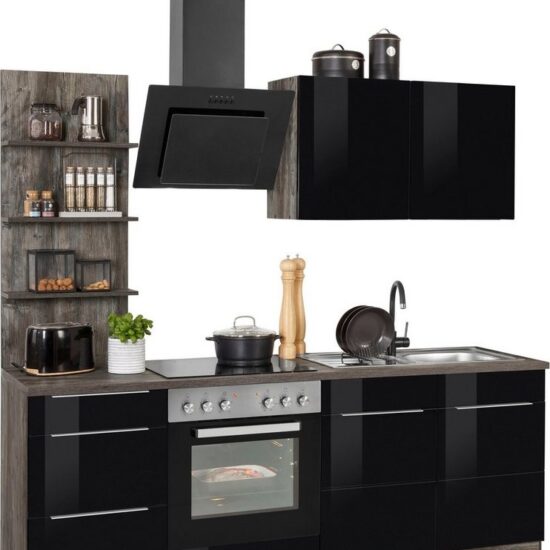 KOCHSTATION Küchenzeile KS-Brindisi, Breite 210 cm, wahlweise mit E-Geräten, mit MDF-Fronten und Regal – Bild 2