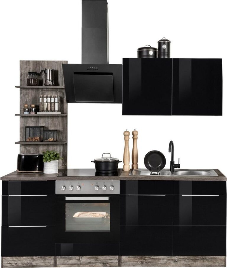 KOCHSTATION Küchenzeile KS-Brindisi, Breite 210 cm, wahlweise mit E-Geräten, mit MDF-Fronten und Regal