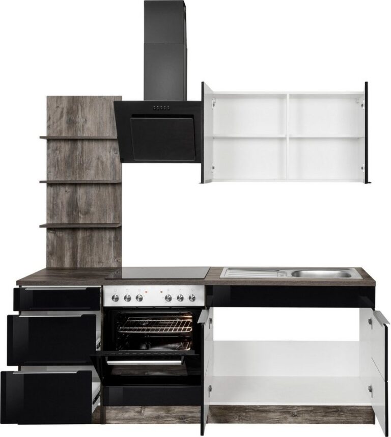 KOCHSTATION Küchenzeile KS-Brindisi, Breite 210 cm, wahlweise mit E-Geräten, mit MDF-Fronten und Regal