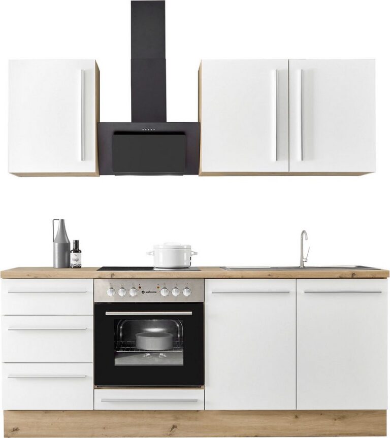 KOCHSTATION Küchenzeile KS-Florida mit 38mm starker Arbeitsplatte, Breite 210 cm, wahlweise mit E-Geräten, Soft-Close-Funktion