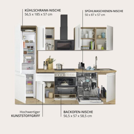 KOCHSTATION Küchenzeile KS-Florida mit 38mm starker Arbeitsplatte, Breite 280 cm, wahlweise mit E-Geräten, Soft-Close-Funktion – Bild 3