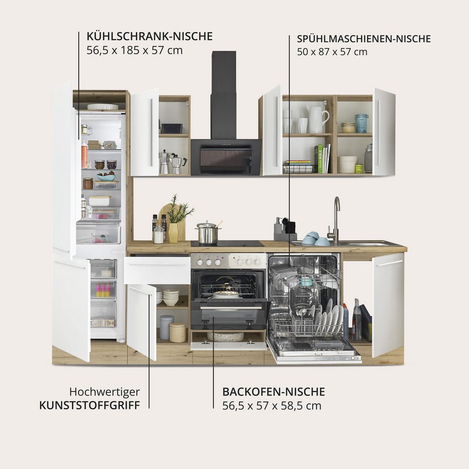 KOCHSTATION Küchenzeile KS-Florida mit 38mm starker Arbeitsplatte, Breite 280 cm, wahlweise mit E-Geräten, Soft-Close-Funktion – Bild 3