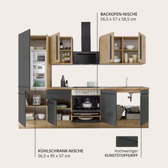 KOCHSTATION Küchenzeile KS-Florida mit 38mm starker Arbeitsplatte, Breite 270 cm, wahlweise mit E-Geräten, Soft-Close-Funktion – Bild 4
