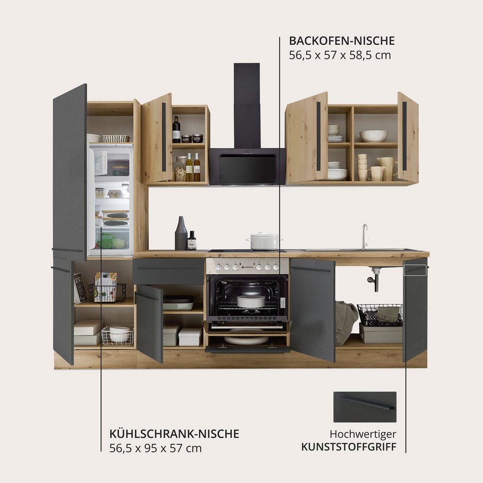 KOCHSTATION Küchenzeile KS-Florida mit 38mm starker Arbeitsplatte, Breite 270 cm, wahlweise mit E-Geräten, Soft-Close-Funktion – Bild 4