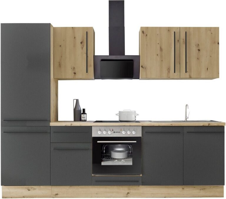 KOCHSTATION Küchenzeile KS-Florida mit 38mm starker Arbeitsplatte, Breite 270 cm, wahlweise mit E-Geräten, Soft-Close-Funktion