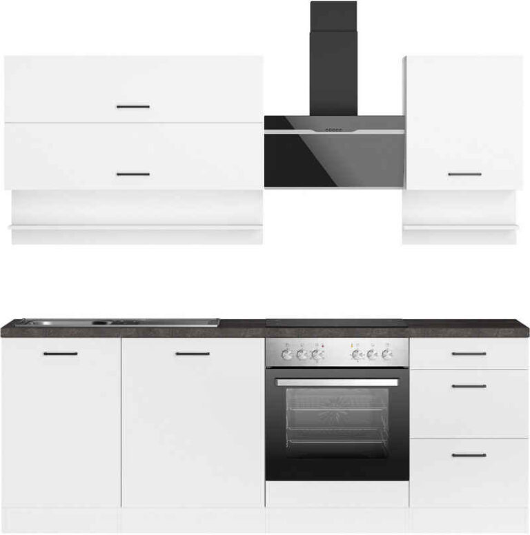 KOCHSTATION Küchenzeile KS-Frieda Breite 220 cm, wahlweise mit E-Geräten, mit 38mm starker Arbeitsplatte