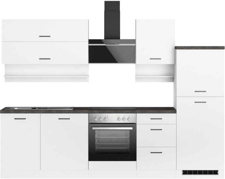 KOCHSTATION Küchenzeile KS-Frieda Breite 280 cm, wahlweise mit E-Geräten, mit 38mm starker Arbeitsplatte