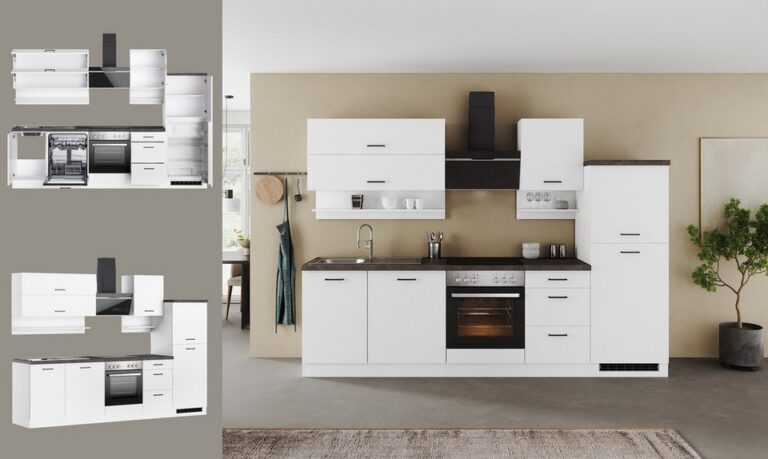 KOCHSTATION Küchenzeile KS-Frieda Breite 280 cm, wahlweise mit E-Geräten, mit 38mm starker Arbeitsplatte