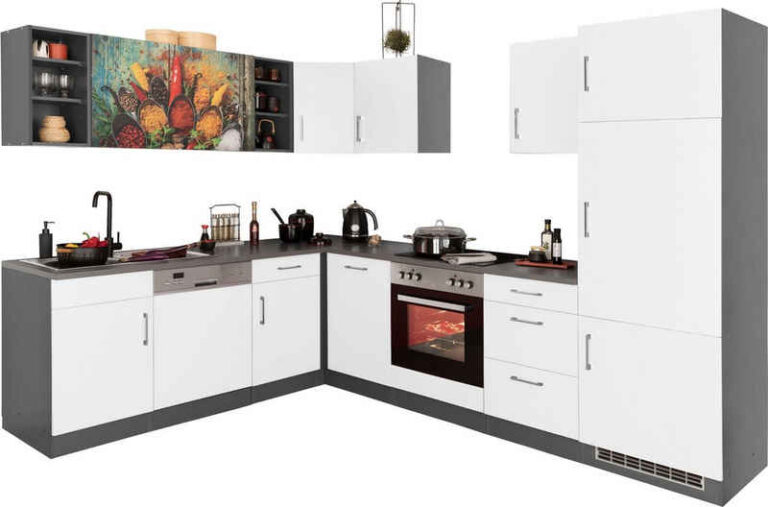 KOCHSTATION Küchenzeile KS-Frieda Breite 220 cm, wahlweise mit E-Geräten, mit 38mm starker Arbeitsplatte