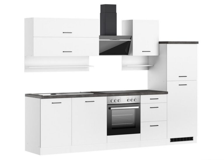 KOCHSTATION Küchenzeile KS-Frieda Breite 280 cm, wahlweise mit E-Geräten, mit 38mm starker Arbeitsplatte