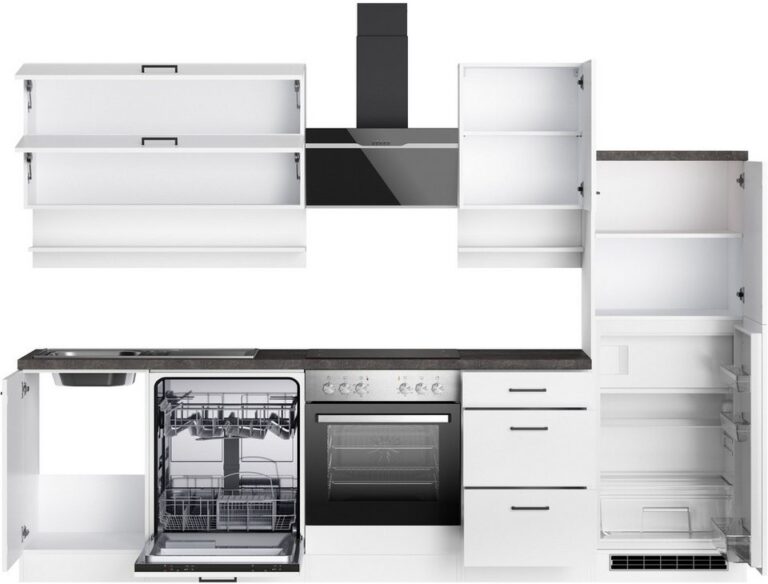 KOCHSTATION Küchenzeile KS-Frieda Breite 280 cm, wahlweise mit E-Geräten, mit 38mm starker Arbeitsplatte