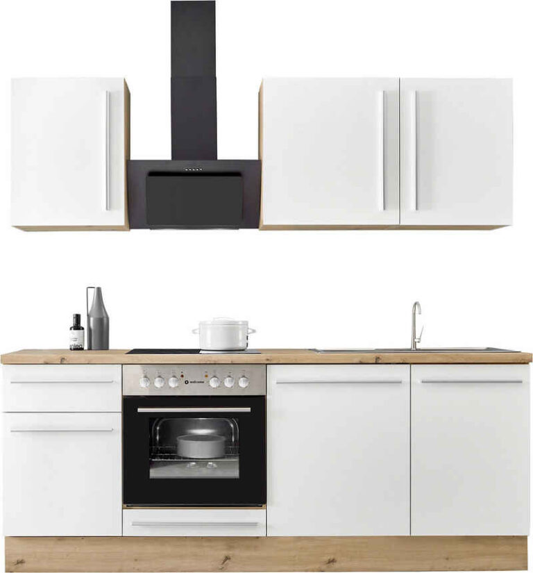 KOCHSTATION Küchenzeile KS-Frieda Breite 220 cm, wahlweise mit E-Geräten, mit 38mm starker Arbeitsplatte