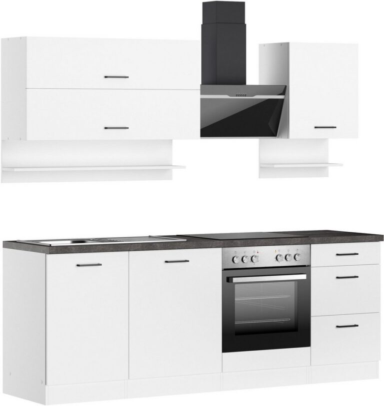 KOCHSTATION Küchenzeile KS-Frieda Breite 220 cm, wahlweise mit E-Geräten, mit 38mm starker Arbeitsplatte