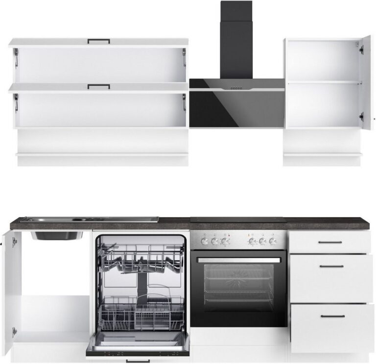 KOCHSTATION Küchenzeile KS-Frieda Breite 220 cm, wahlweise mit E-Geräten, mit 38mm starker Arbeitsplatte